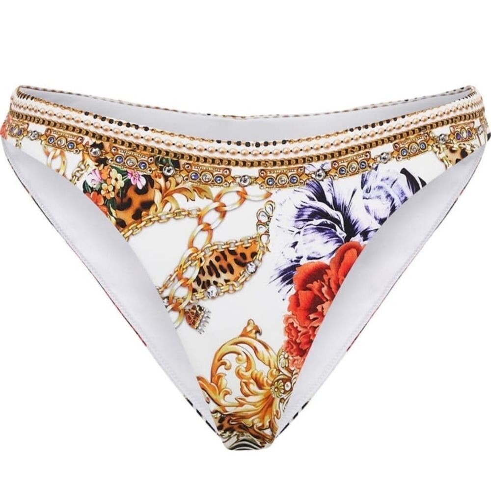 Camilla Women's Floral and Chain Print Bikini Bottom - White and Gold